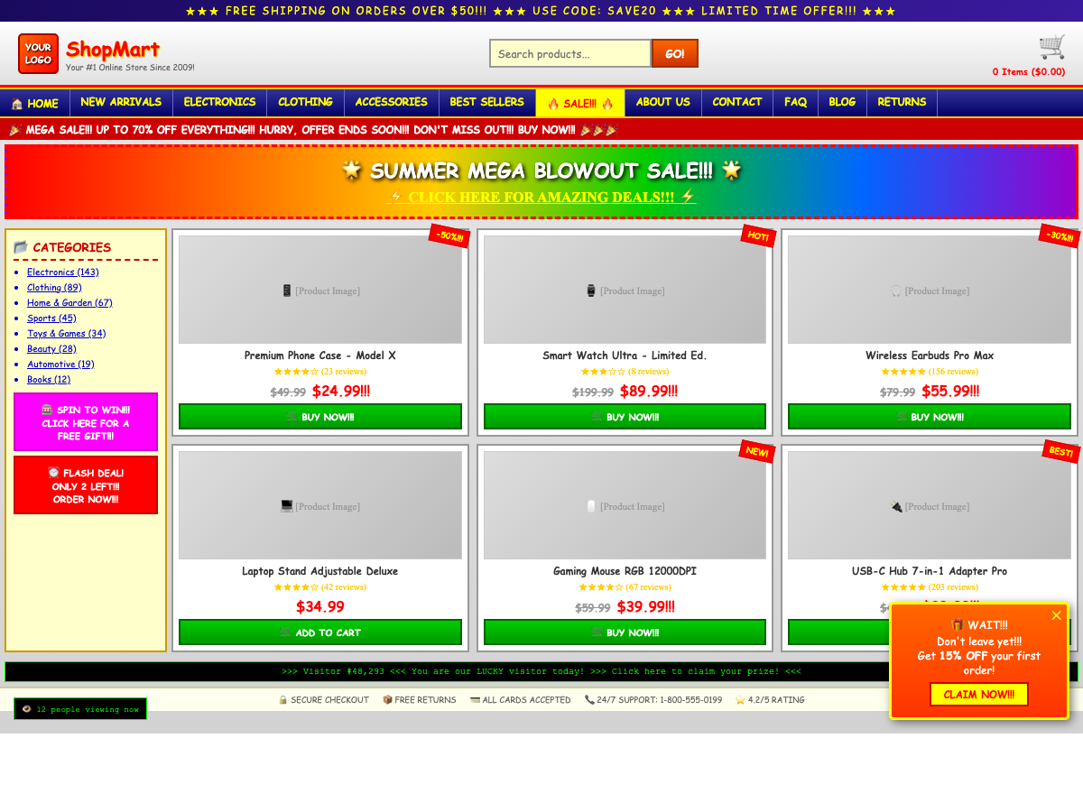 E-commerce before redesign