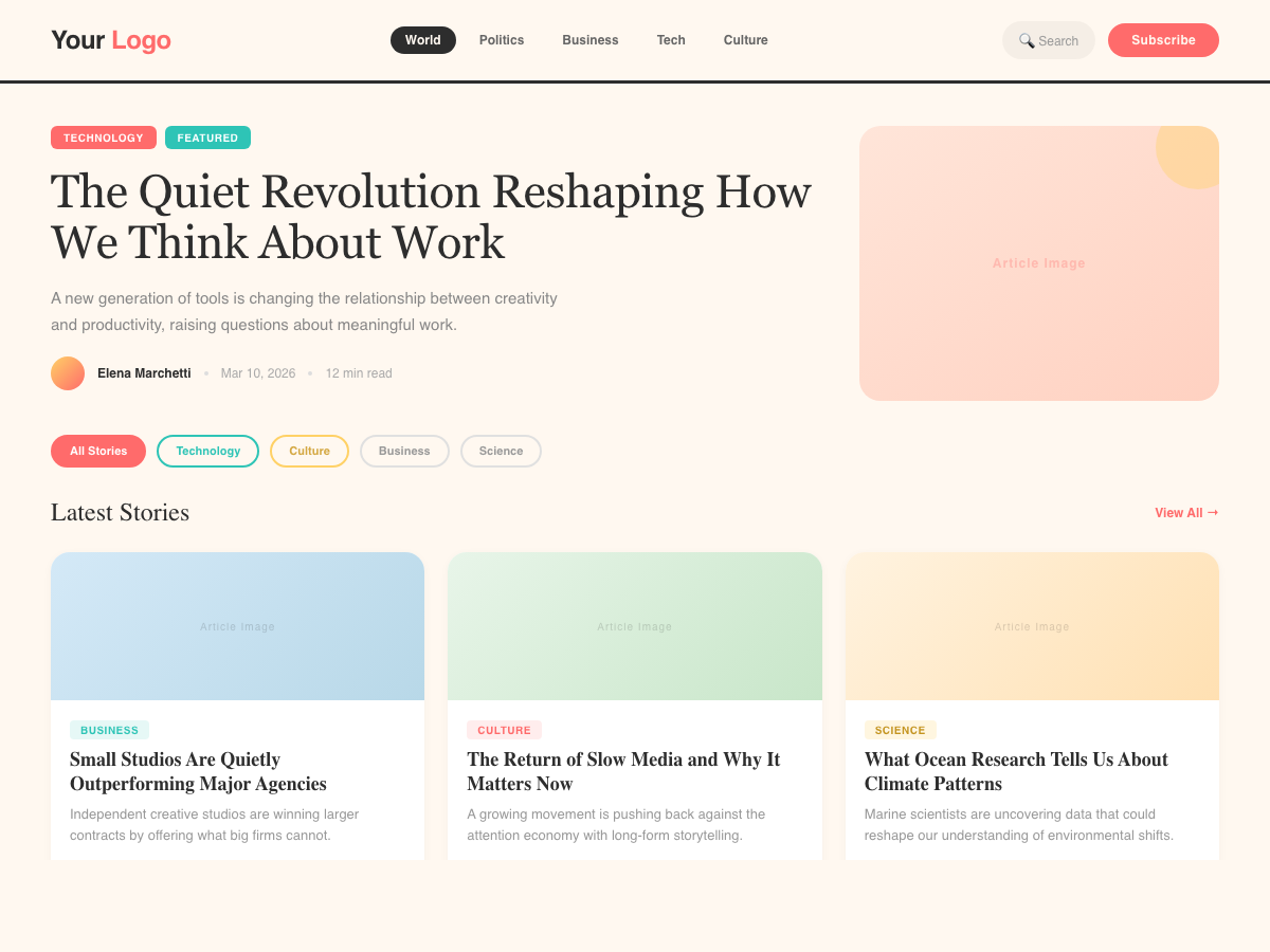 News site after redesign